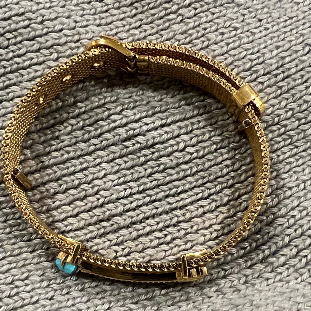 Stella & Dot Gold Mesh Bracelet with Turquoise and Crystal Details - Picture 3 of 8